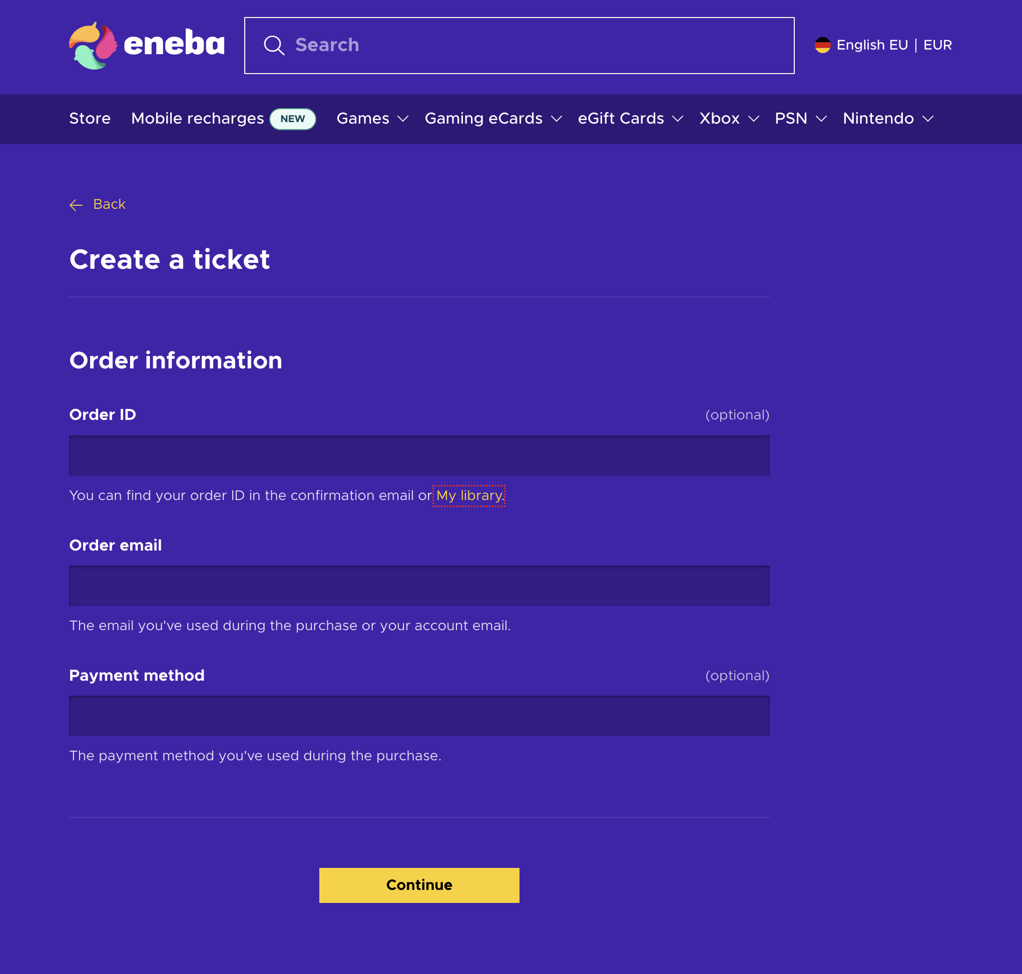 Creating a shop support ticket